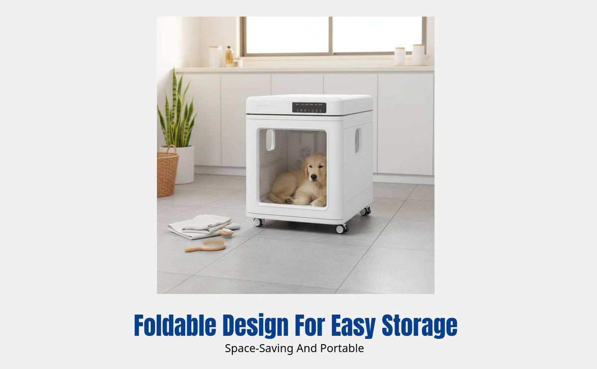 Foldable Pet Dryer Box, Home Use for Cats and Medium/Large Dogs, Dual Airflow, Transparent Panel