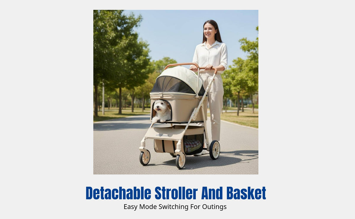 Foldable Pet Stroller, Portable Dog Stroller for Small and Medium Dogs, Spacious Cat Stroller, Detachable, Outdoor Travel, Easy Storage