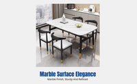 Rectangular Dining Table, Modern Marble Pattern Surface, Small Space Home, Metal Legs, Minimalist Design, Table and Chair Set, Comfortable Seating