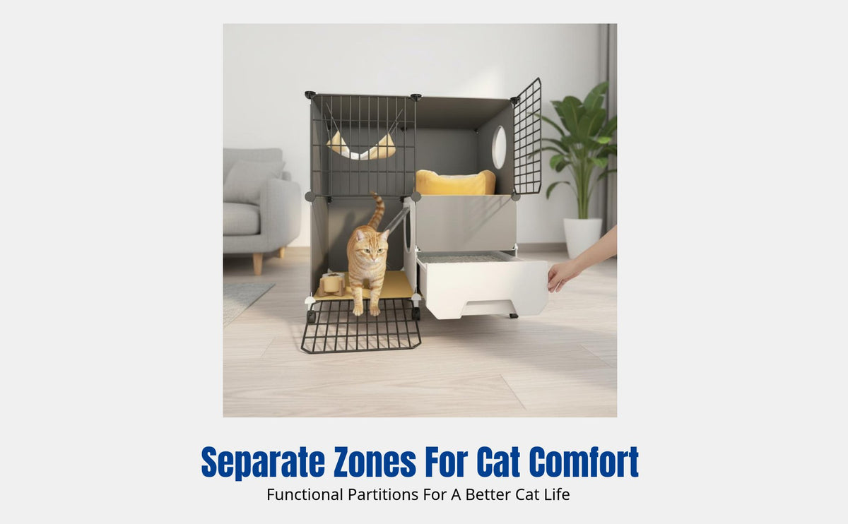Cat Enclosure Litter Box Combo, Space-Saving Cat Villa, Compact Cat Cabinet with Integrated Toilet, Multi-Level Activity Area