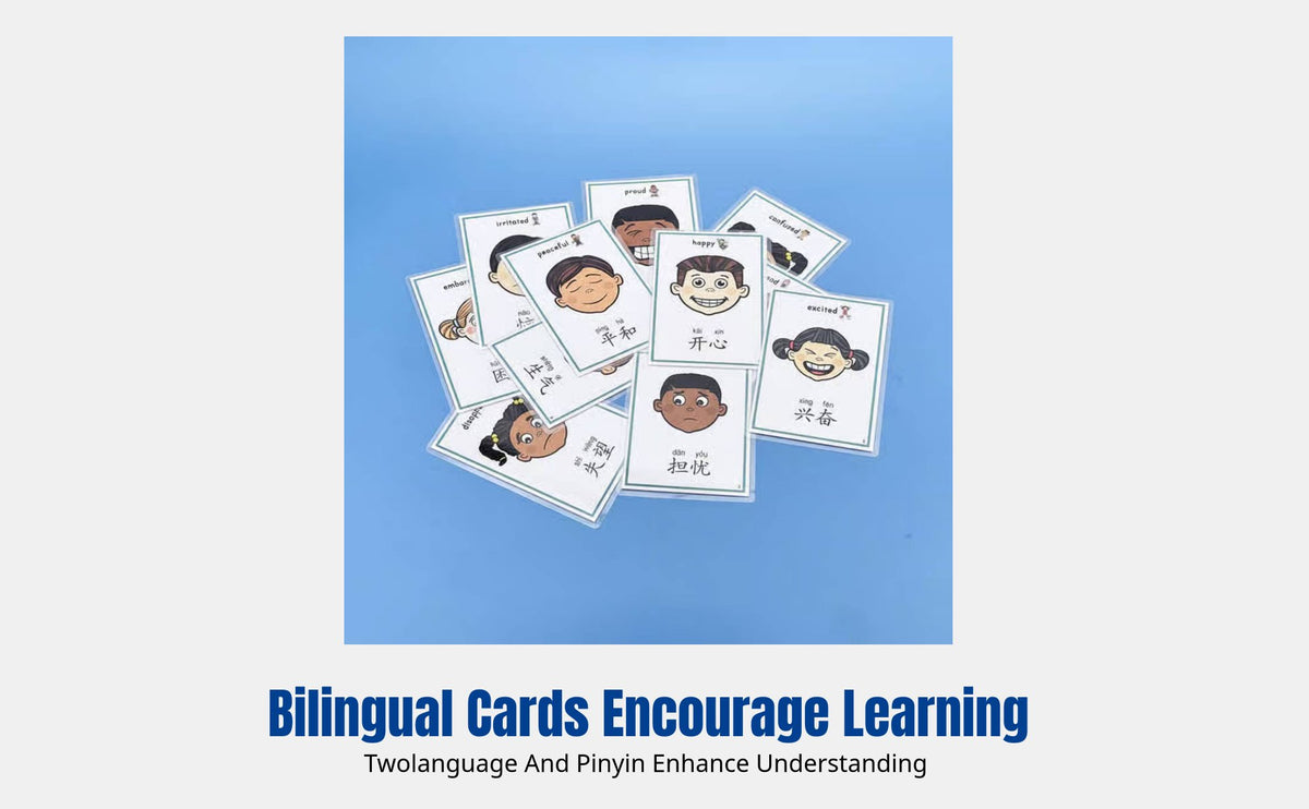 Children's Emotion Cards, Bilingual Cognition Cards, Cartoon Face Poster, Teacher Resource, Home Education