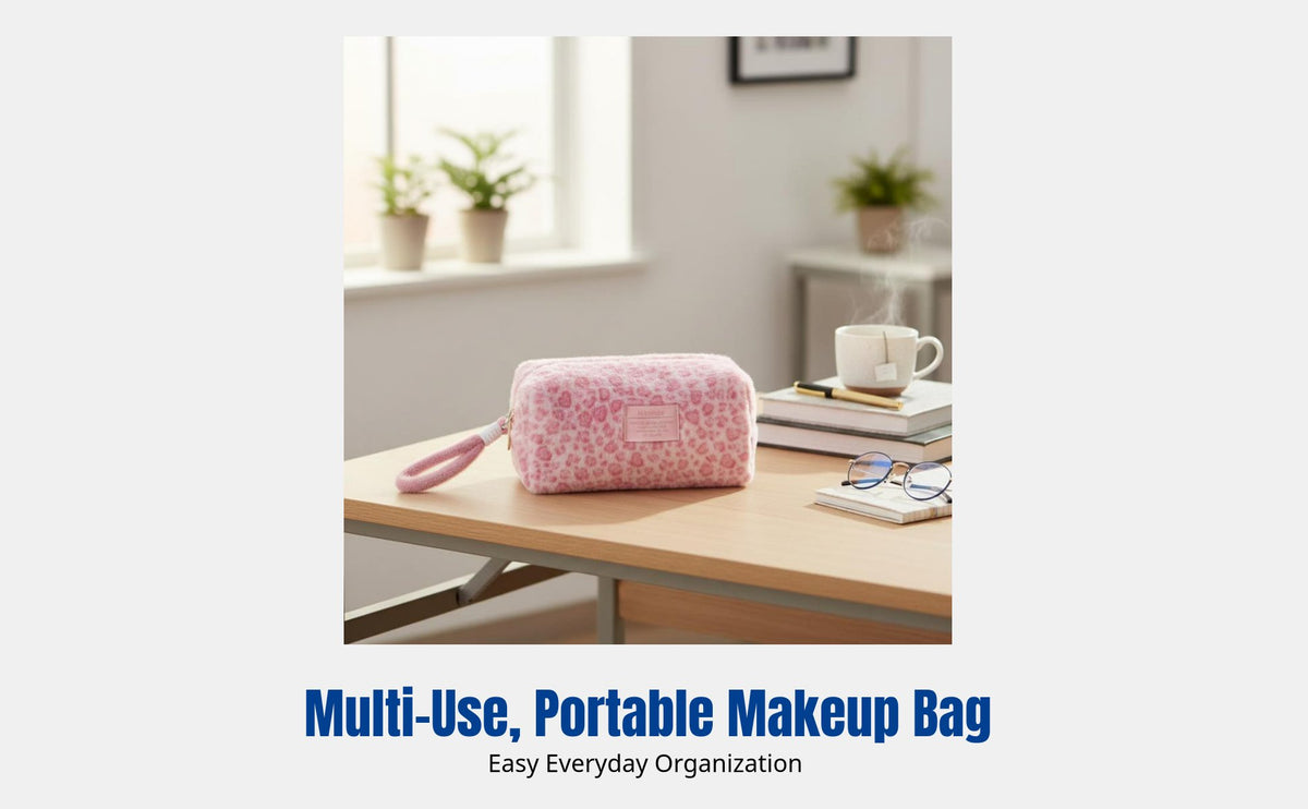 Spotted Print Plush Makeup Bag, Trendy Stationery Organizer, Portable Pen Pouch for Students