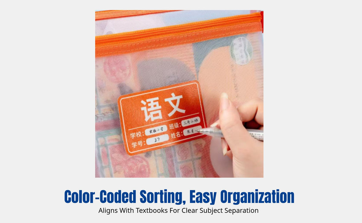 Subject Classification Document Bag, Student Handheld, Transparent Mesh, Thickened, Large Capacity, Letter-Size Storage,