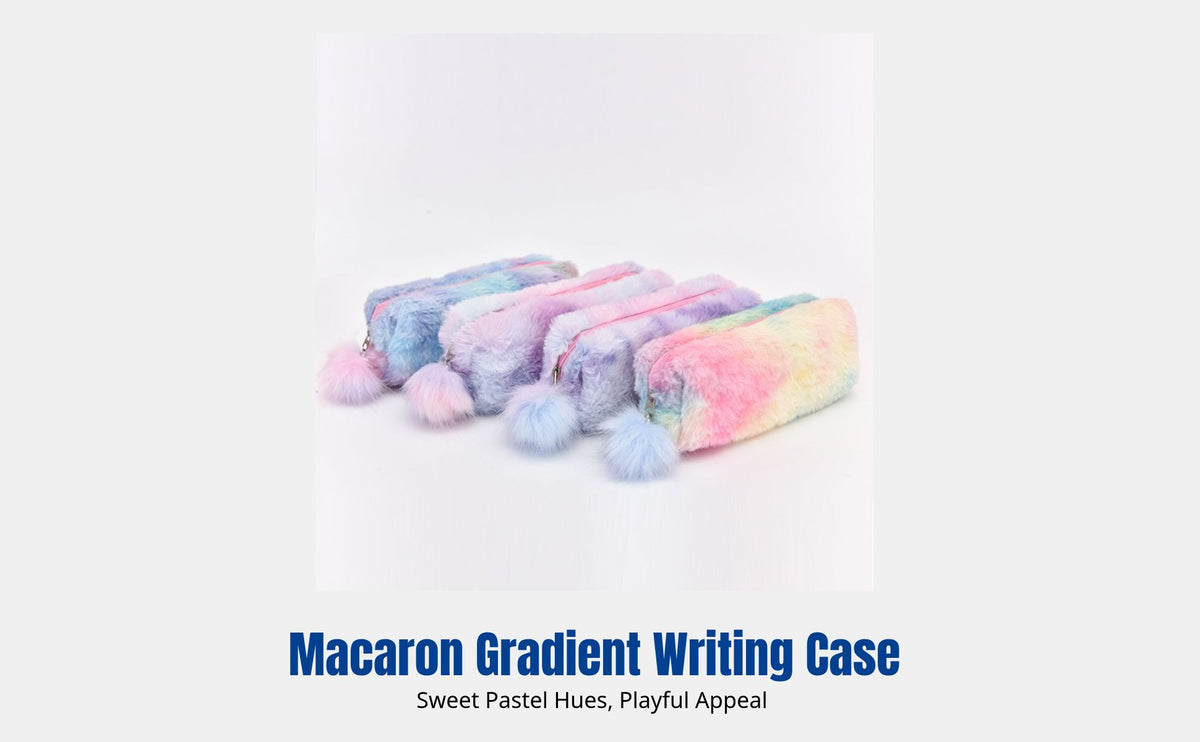 Korean Style Plush Octagonal Pencil Case, Gradient Color, Cute Stationery Bag, Large Capacity, Student Organizer