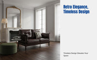 Modern Wood Leather Sofa Set, Vintage Traditional Style, Sectional for Small Spaces, Retro