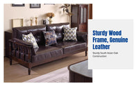 Modern Wood Leather Sofa Set, Vintage Traditional Style, Sectional for Small Spaces, Retro
