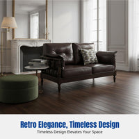 Modern Wood Leather Sofa Set, Vintage Traditional Style, Sectional for Small Spaces, Retro