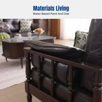 Modern Wood Leather Sofa Set, Vintage Traditional Style, Sectional for Small Spaces, Retro
