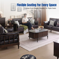 Modern Wood Leather Sofa Set, Vintage Traditional Style, Sectional for Small Spaces, Retro