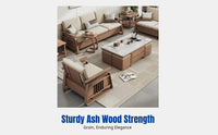 All-Season Hardwood Sofa, Cream Ash Frame, High Storage, Sectional, New Chinese Style