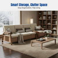 All-Season Hardwood Sofa, Cream Ash Frame, High Storage, Sectional, New Chinese Style