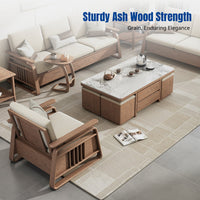 All-Season Hardwood Sofa, Cream Ash Frame, High Storage, Sectional, New Chinese Style
