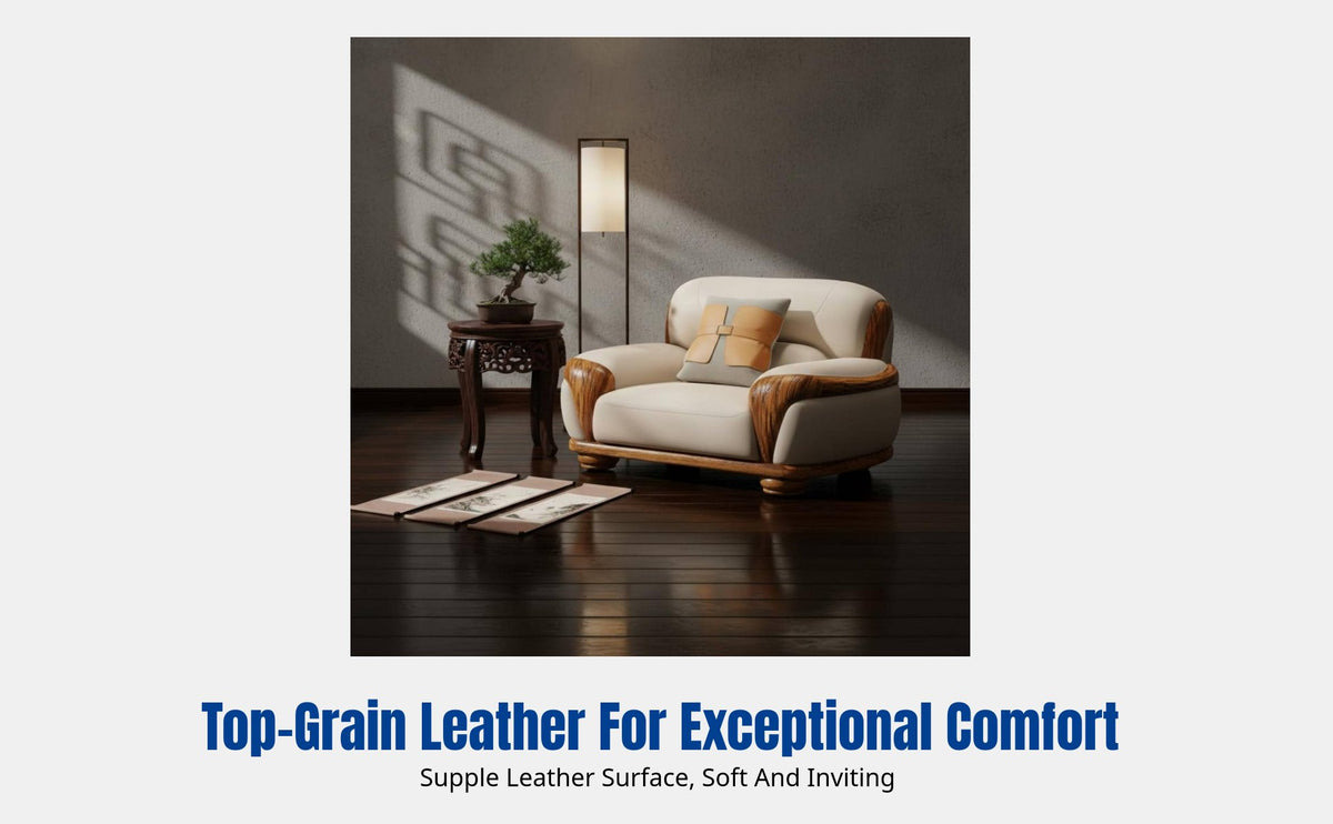 Hardwood Sofa, Genuine Leather, New Chinese Design, Luxury Living Room, Combination Style
