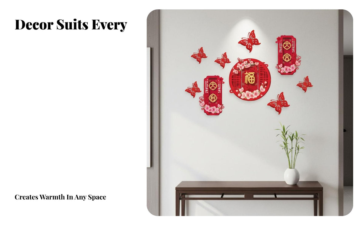 Chinese New Year 3D Fu Character Wall Sticker, Festive Decor, Living Room, Indoor Outdoor