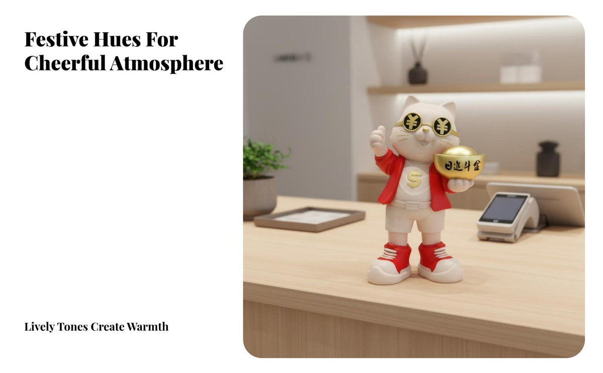 Fortune Cat Resin Statue, Modern Cartoon Decor, Shop Opening, Cashier Counter, Living Room, Office, Entryway