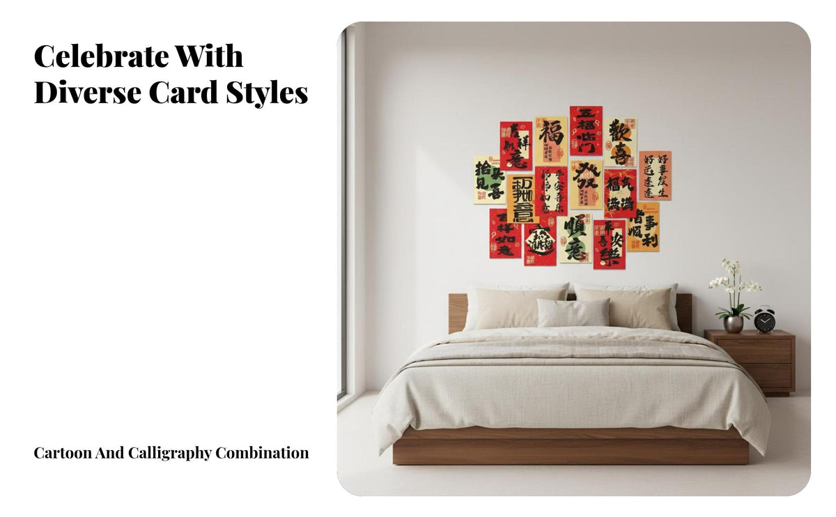 New Year Chinese Style Postcard Wall Stickers, Holiday Home Decor, Festive Background for Living Room Bedroom