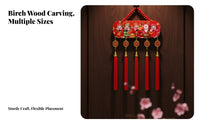 Chinese Knot Hanging, Five Blessings, Embossed Fruitwood, Festive Tassel, Traditional