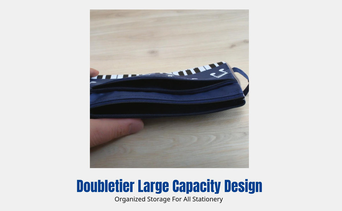 Music Keyboard Theme Double-Layer Pen Holder Case, Canvas Stationery Bag, Student Gift, Random Color