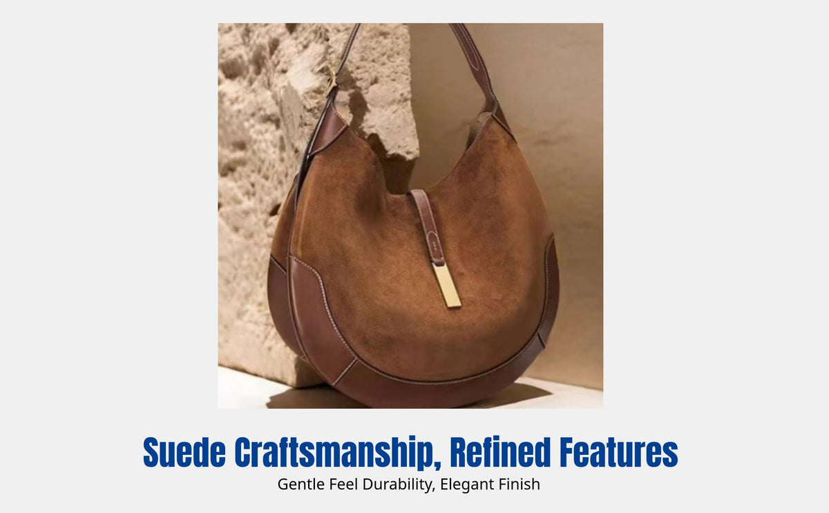 Suede Saddle Bag, Large Tote Half-Moon Shoulder, Fashion Hobo, Lock Closure