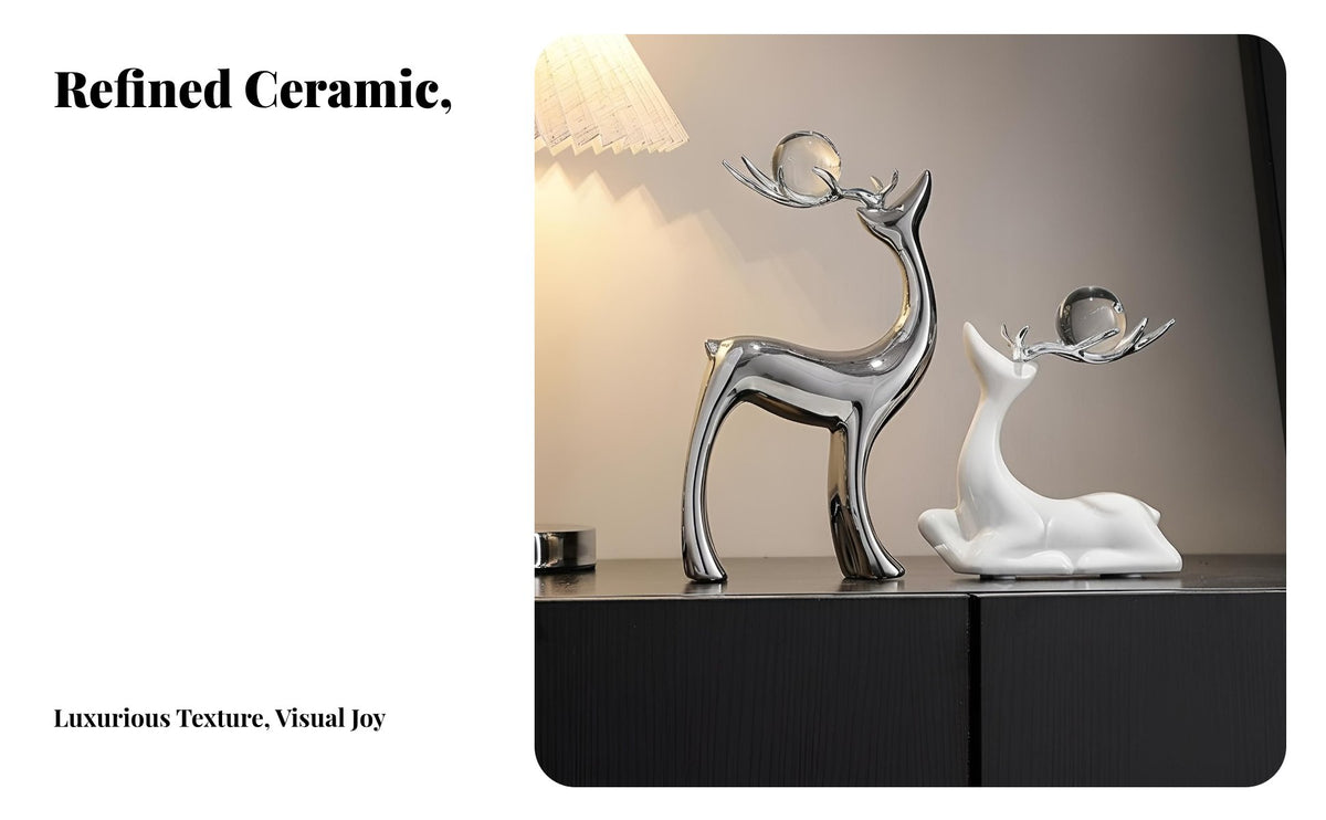 Modern Luxury Deer Figurine, Ceramic Decor, Creative Sculpture for Entryway, Living Room, TV Cabinet, Bar