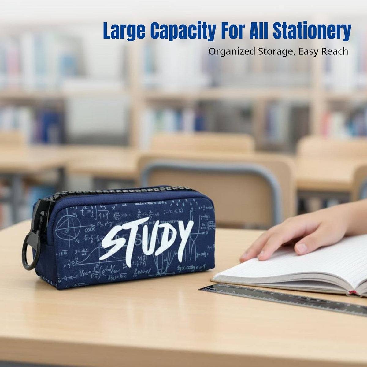 Canvas Pencil Case, Large Capacity, Creative Study Theme, Zipper Stationery Bag