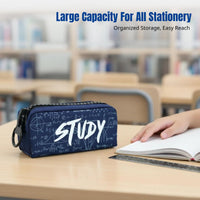 Canvas Pencil Case, Large Capacity, Creative Study Theme, Zipper Stationery Bag