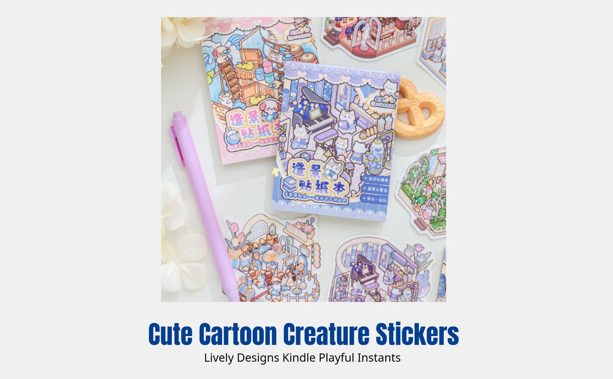 Scenery Sticker Book, Creature Collection Theme, DIY Cartoon Creature Notebook Stickers, Creative PET Material, Cute Cat