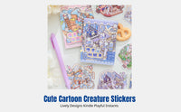 Scenery Sticker Book, Creature Collection Theme, DIY Cartoon Creature Notebook Stickers, Creative PET Material, Cute Cat