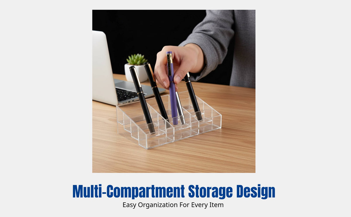 Transparent Pen Case, Multi-Compartment Organizer, Display Rack for Office, Study, Stationery Storage
