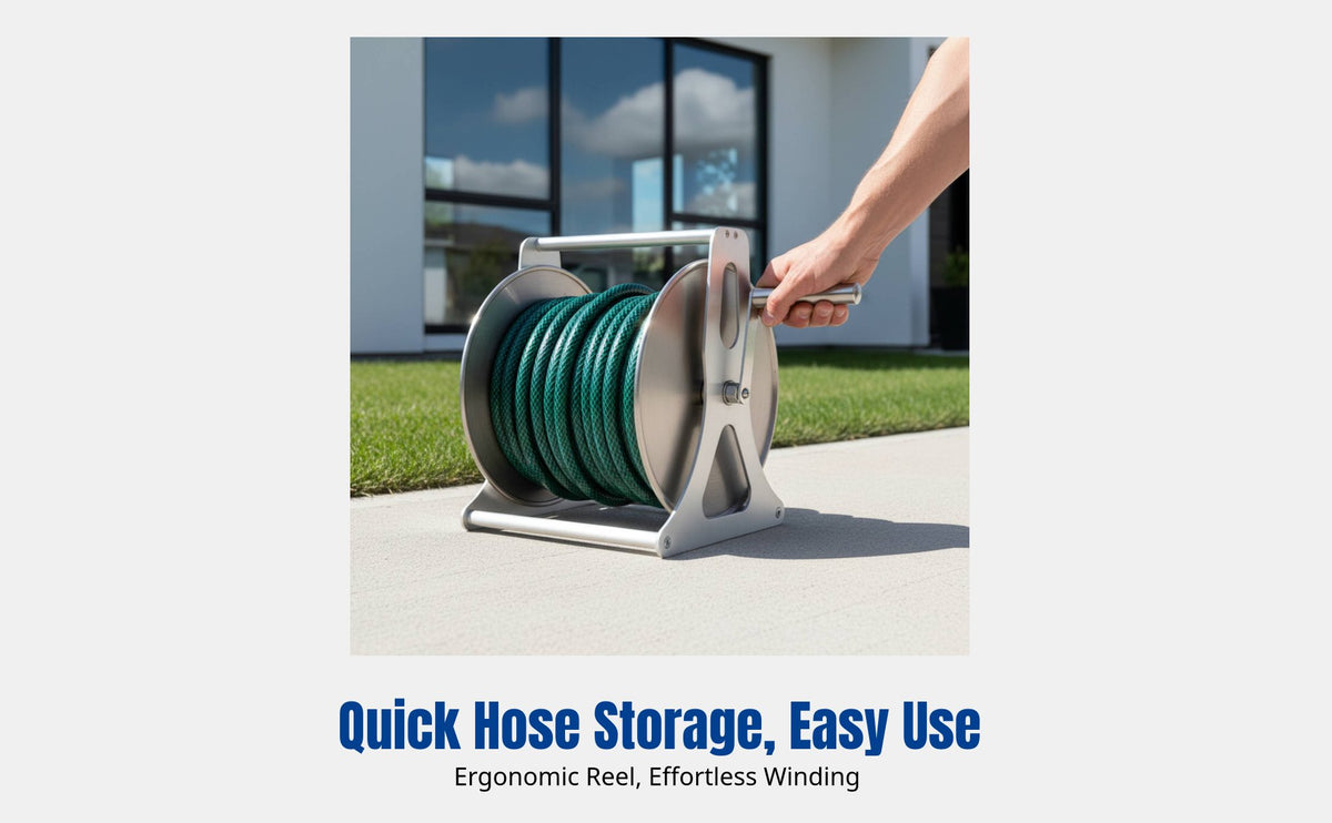 Metal Hose Reel Cart, High Pressure Water Quick Storage for Garden Watering, Car Wash, Cleaning