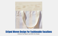 Beach Tote Bag, Large Capacity, Waterproof Striped Woven Storage, Hand-Carry, Detachable Pouch, For Swimming, Holiday, Women