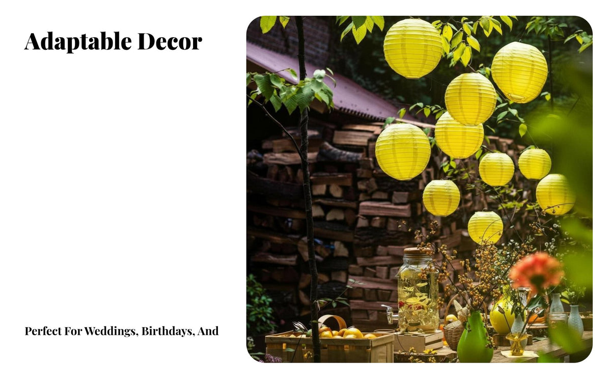 Yellow Paper Lantern Set, Round Hanging Outdoor Decor, Wedding, Birthday, Event
