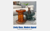 Modern Glass Coffee Table, Artistic Colorful Side Table, Luxury Decor for Living Room & Balcony