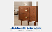 Nordic Solid Wood Bedside Cabinet, Modern Minimalist Nightstand, Carved Drawer, Bedroom Furniture