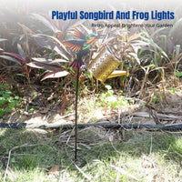 Solar Garden Light, Vintage Songbird and Frog Design, Decorative Courtyard Stake