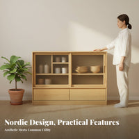 Nordic Hardwood Sideboard, Minimalist Buffet Cabinet, Multi-Functional Storage, Wall-Mounted for Living Room
