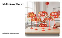 Horse Year Handheld Sign, New Year Desktop Decoration, Classroom Decor, Festive Scene Display
