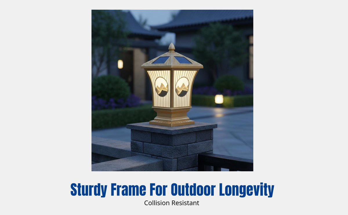 Solar Outdoor Waterproof Courtyard Post Light, Chinese Style Villa Gate Pillar Fixture, Dual Power Landscape Wall Light