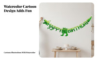 Dinosaur party banner and cartoon swirl set for kids' birthday decoration.