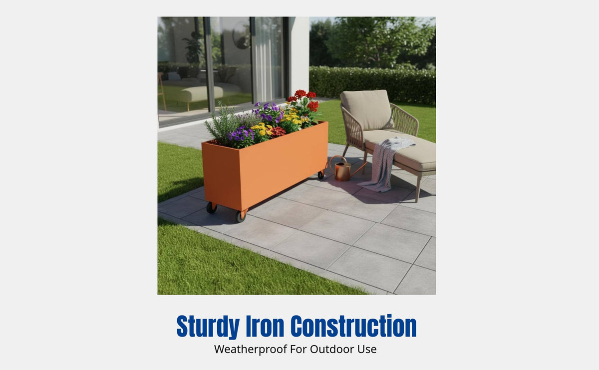 Outdoor Movable Planter Box with casters, Creative Fence Flower Rack, Metal Container for Cafe Display