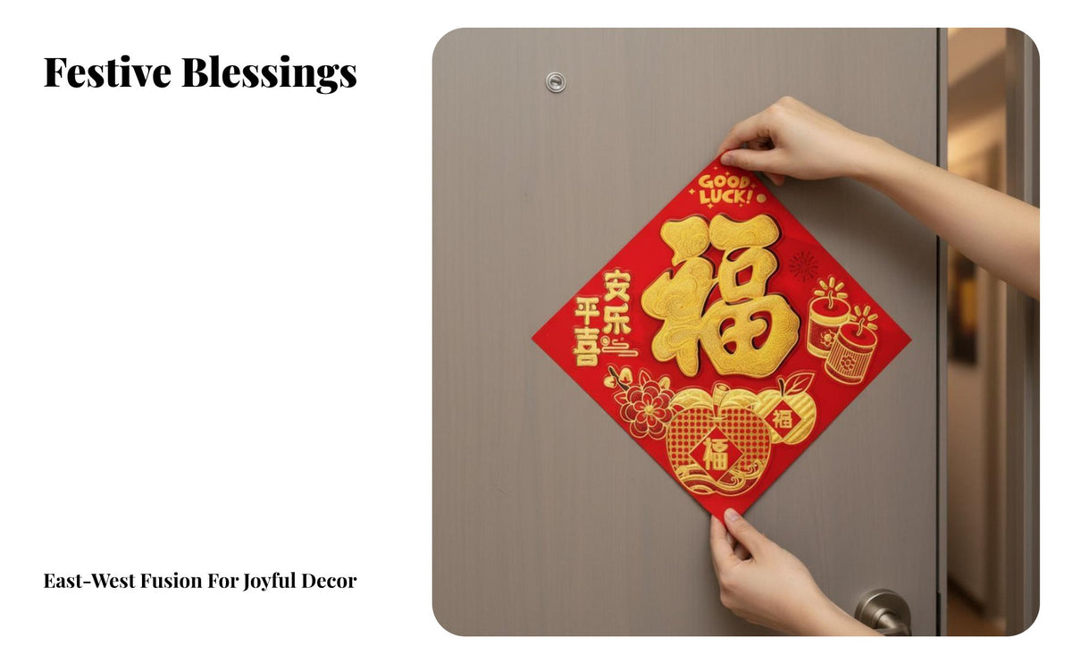 Chinese New Year Fu Door Sticker, 2026 Horse Year 3D Dofang Glass Decal, Entryway Decor