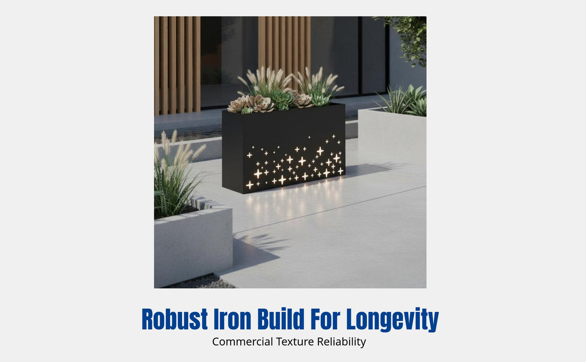Outdoor Planter Box with Solar Light, Iron Flower Bed, Modular Trough for Tea Shop, Office, Commercial Street