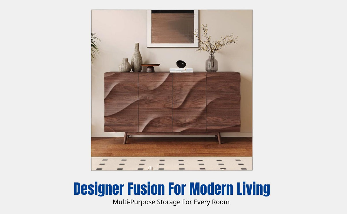 Vintage Hardwood Sideboard, Designer Entryway Cabinet, Walnut Partition Storage, Multi-Functional Buffet for Living Room