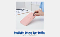 PU Leather Large Capacity Pen Pouch, Double Compartment, Durable Portable Pen Sleeve, Multi-Functional Pocket