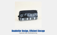 Music Keyboard Theme Pencil Case, Double-Layer Canvas Stationery Bag, Student Gift, Musical Note Makeup Pouch, Random Color