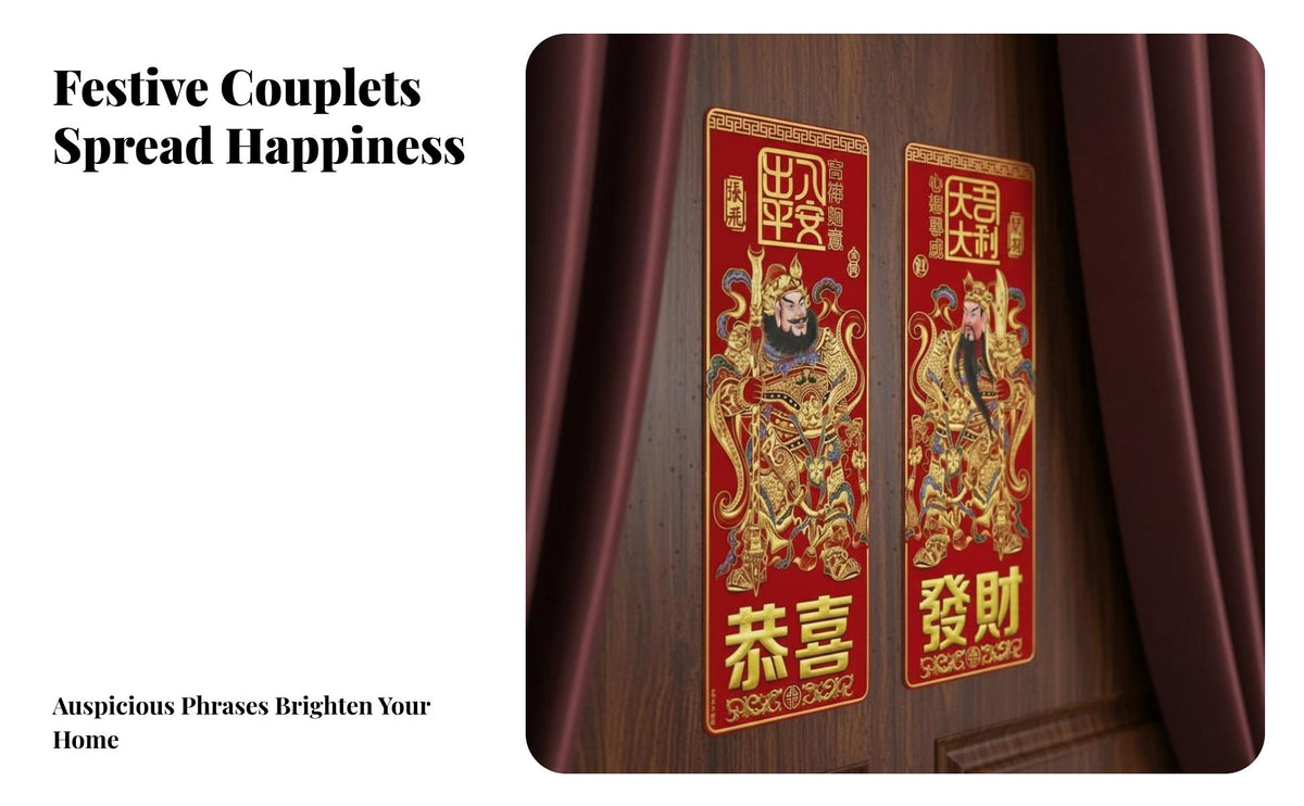 Seasonal Door Couplets, Flocked Fabric Gold Stamping, Door God Scroll, Auspicious Sticker