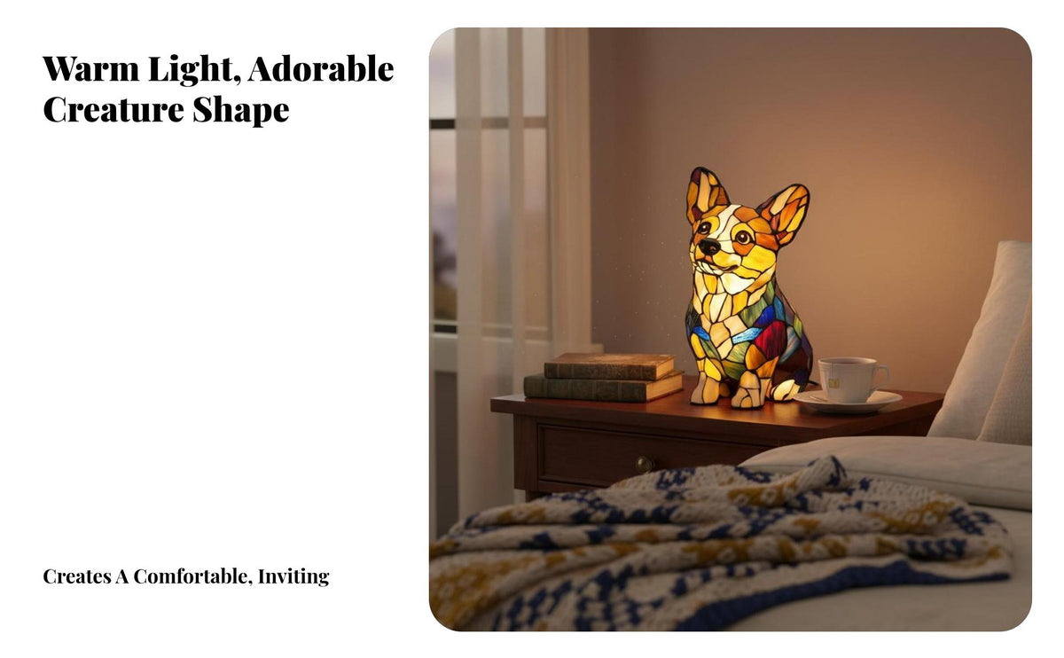 Cat LED Table Lamp, Resin Animal Sculpture, Mosaic Glass Home Decor Accent