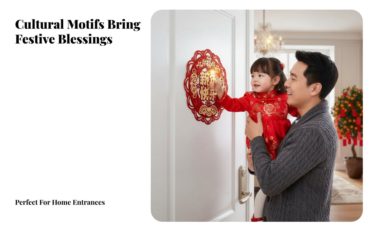 Chinese New Year 2026 Horse Year 3D Fu Door Sticker, Gold Shine, Entrance Decor