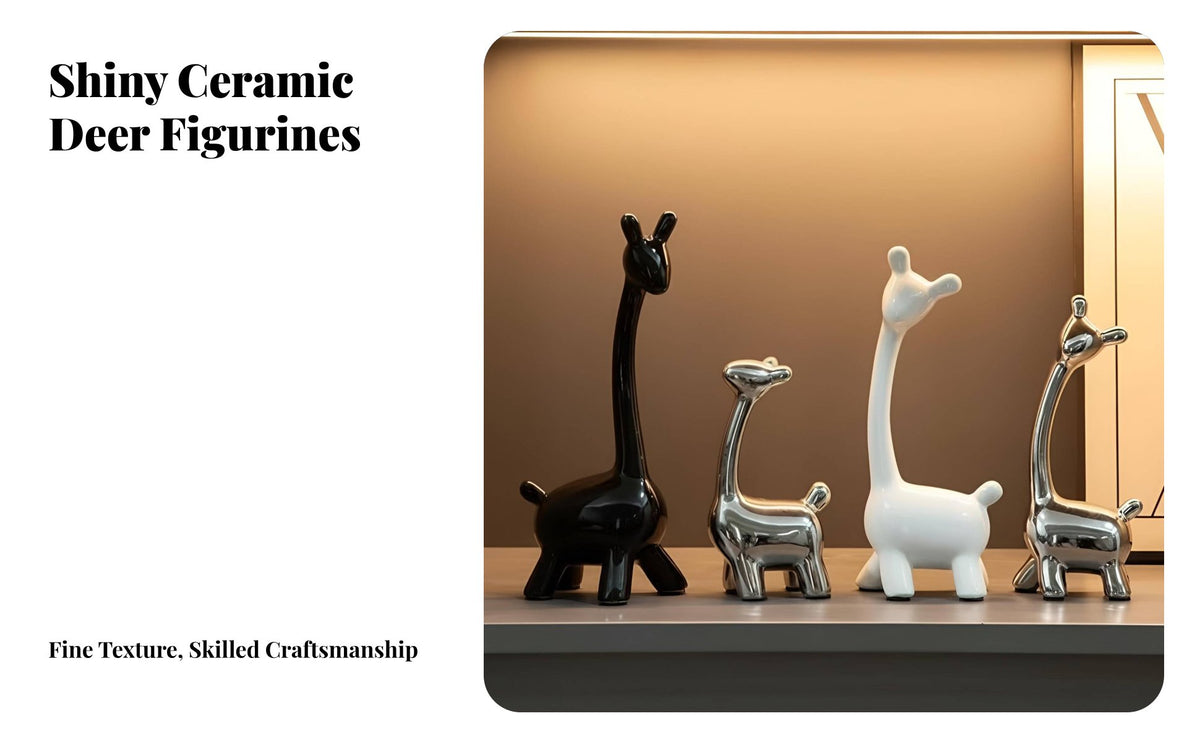 Ceramic Deer Family Figurines, Modern Art Sculpture, Entryway, Living Room, TV Cabinet Decor