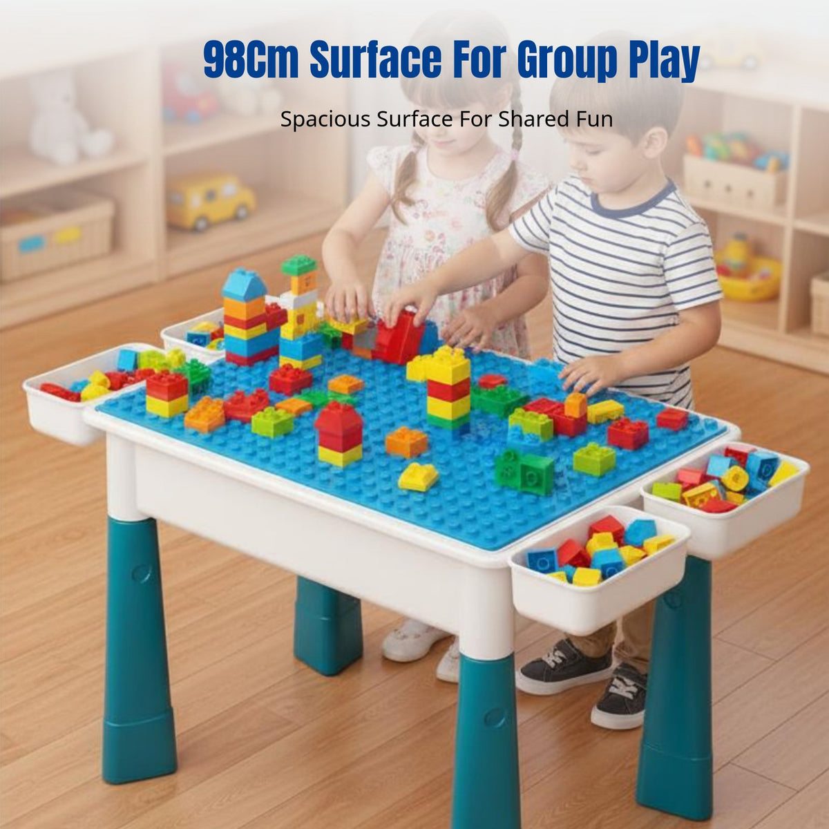 Multi-Functional Kids Building Block Table, Commercial Rectangular Table, Preschool, Playground, Night Market